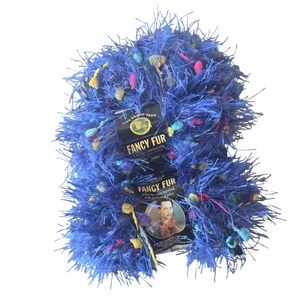 Lion Brand Fancy Fur Yarn 2 Skeins Brilliant Blue Eyelash Nylon Knit Crochet